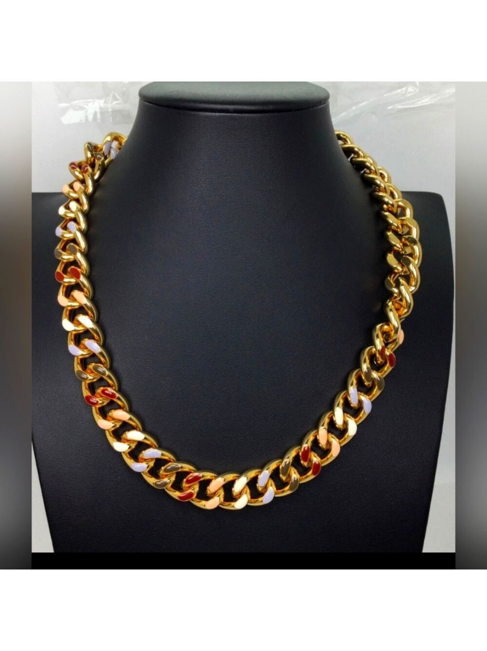 Ann Taylor Mixed Color Enamel Chunky Chain Necklace EUC 18"